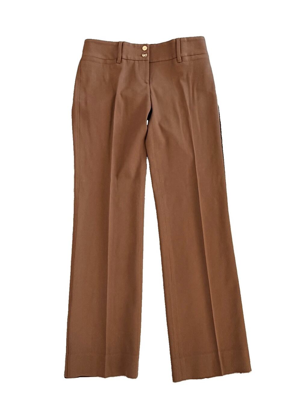 Dolce & Gabbana Mocha Virgin Wool Stretch Trouser Pants 38 Gold Button Logo Sz 2